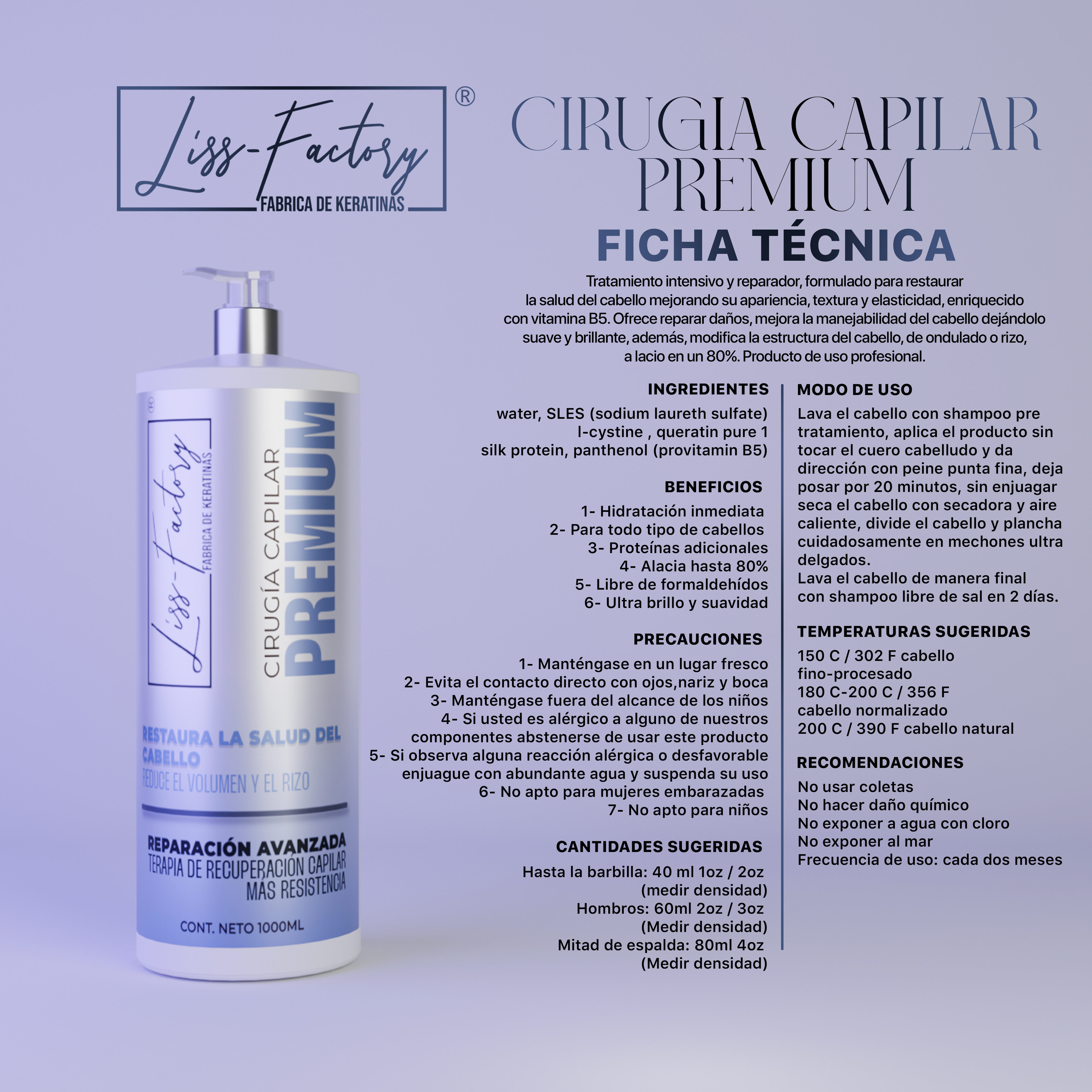 Liss-Factory Cirugía Capilar Profesional 500 ml | Reparación Profunda y Control del Frizz