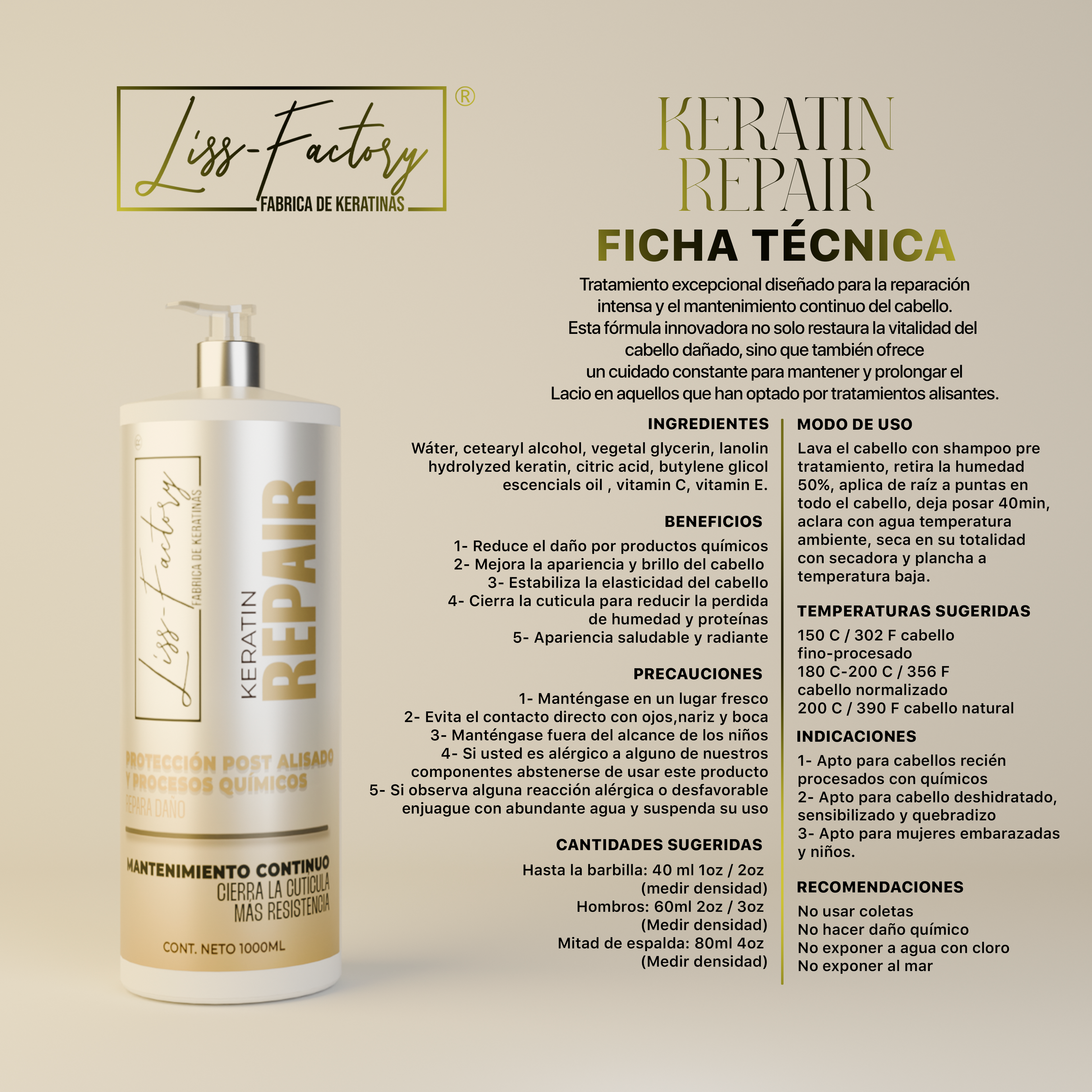 Kit Organic Liss-Factory 4 Fórmulas de Hidratación y Reparación 250 ml