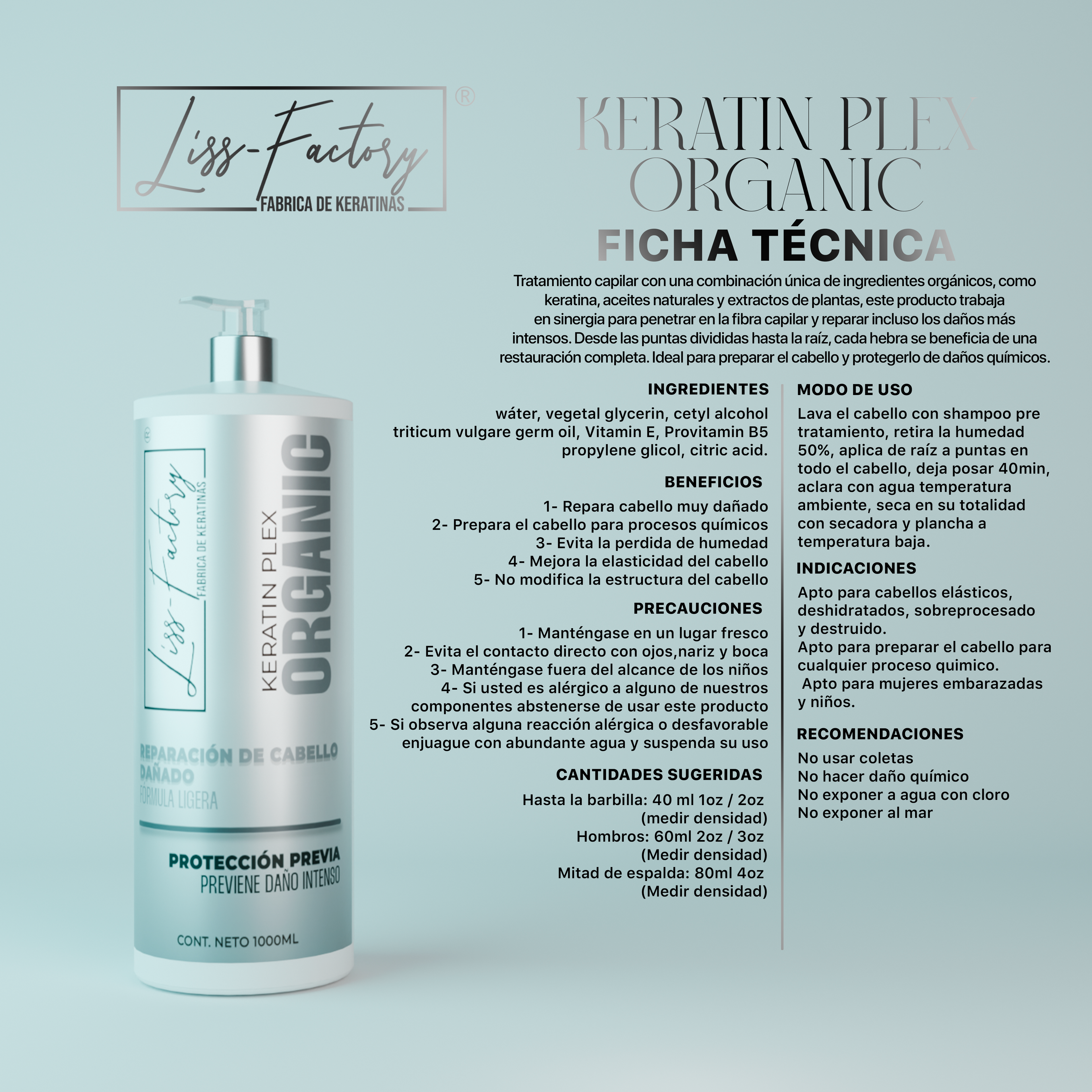 Kit Organic Liss-Factory 4 Fórmulas de Hidratación y Reparación 250 ml