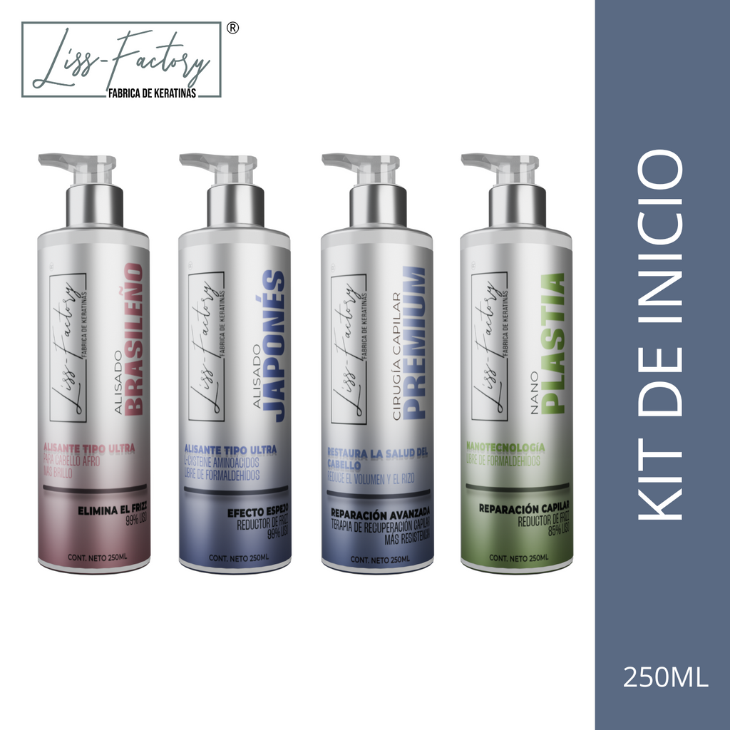 Kit Profesional 4 Fórmulas de Alisado Liss-Factory 250 ml | Japonés, Brasileño, Nanoplastia y Cirugía Capilar