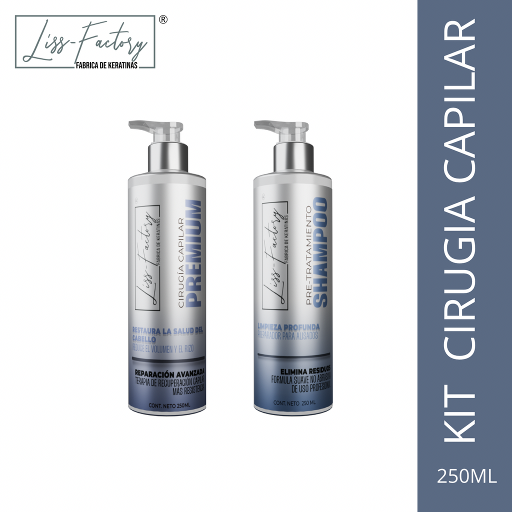 Kit Cirugía Capilar Profesional Liss-Factory 250 ml + Shampoo Pre 250 ml | Reparación Profunda