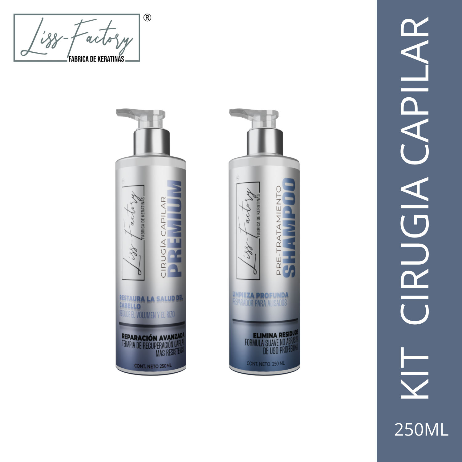Kit Cirugía Capilar Profesional Liss-Factory 250 ml + Shampoo Pre 250 ml | Reparación Profunda