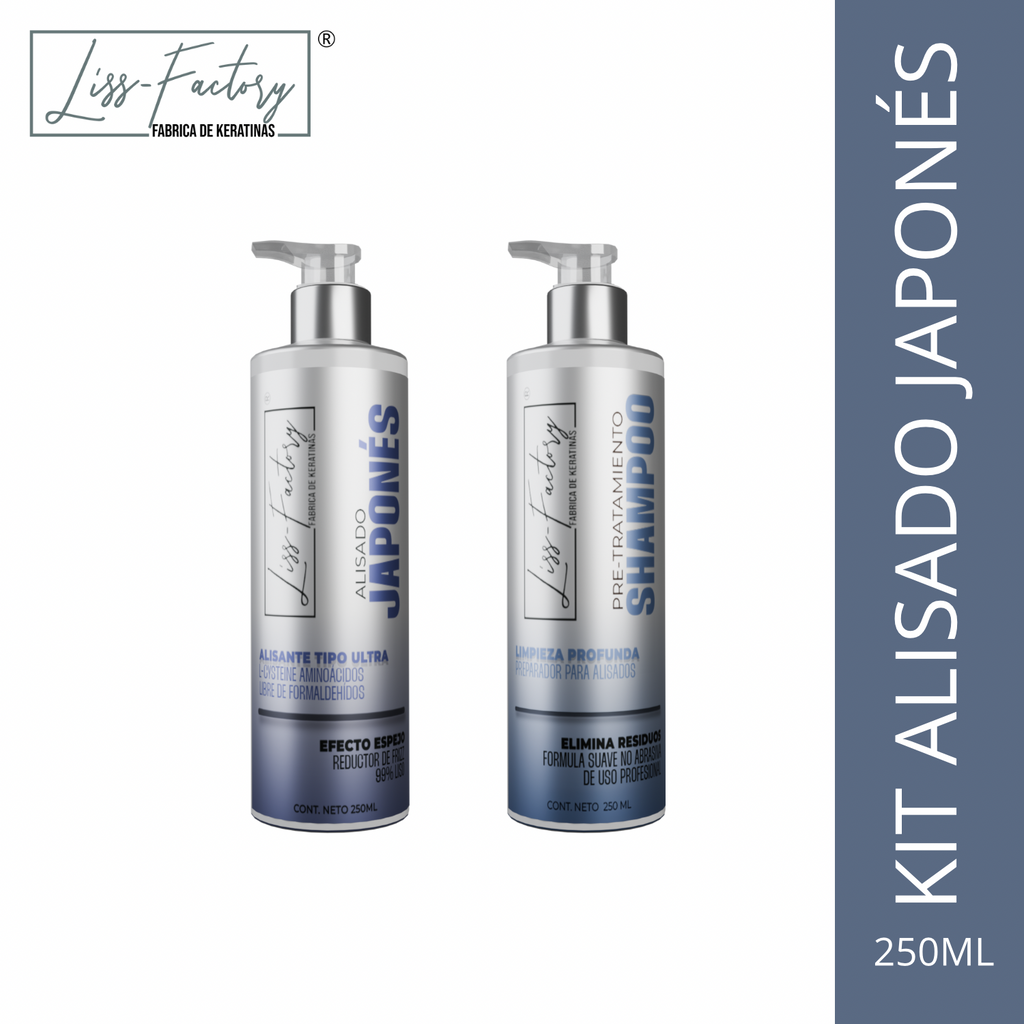 Kit Alisado Japonés Liss-Factory 250 ml + Shampoo Pre | Sin Formol | Efecto Espejo