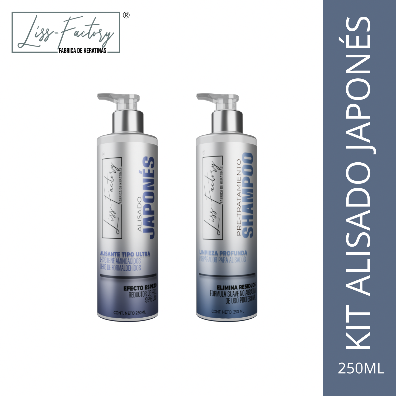 Kit Alisado Japonés Liss-Factory 250 ml + Shampoo Pre | Sin Formol | Efecto Espejo