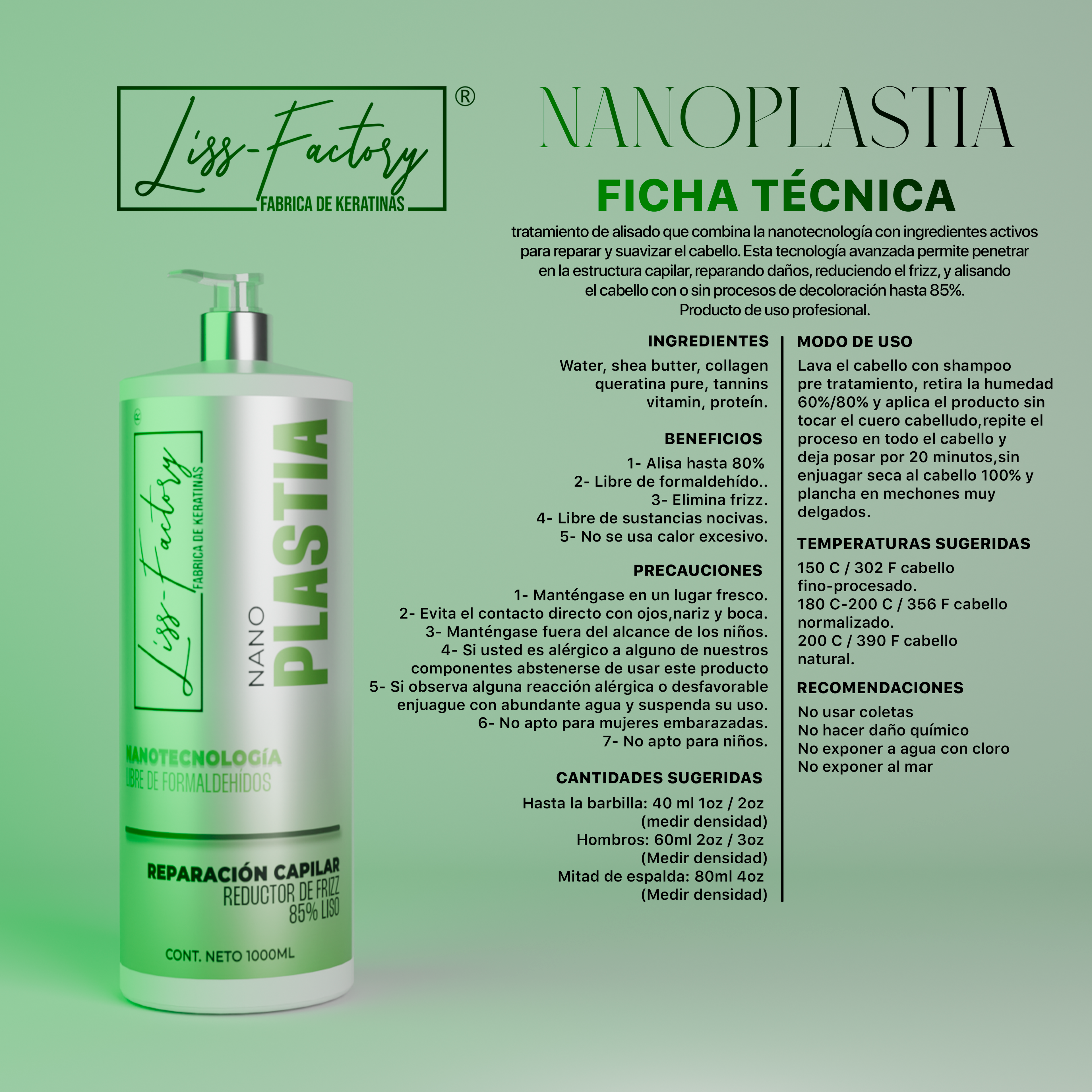 Liss-Factory Nanoplastia Profesional Sin Formol 500 ml | Reparación Capilar y Control del Frizz