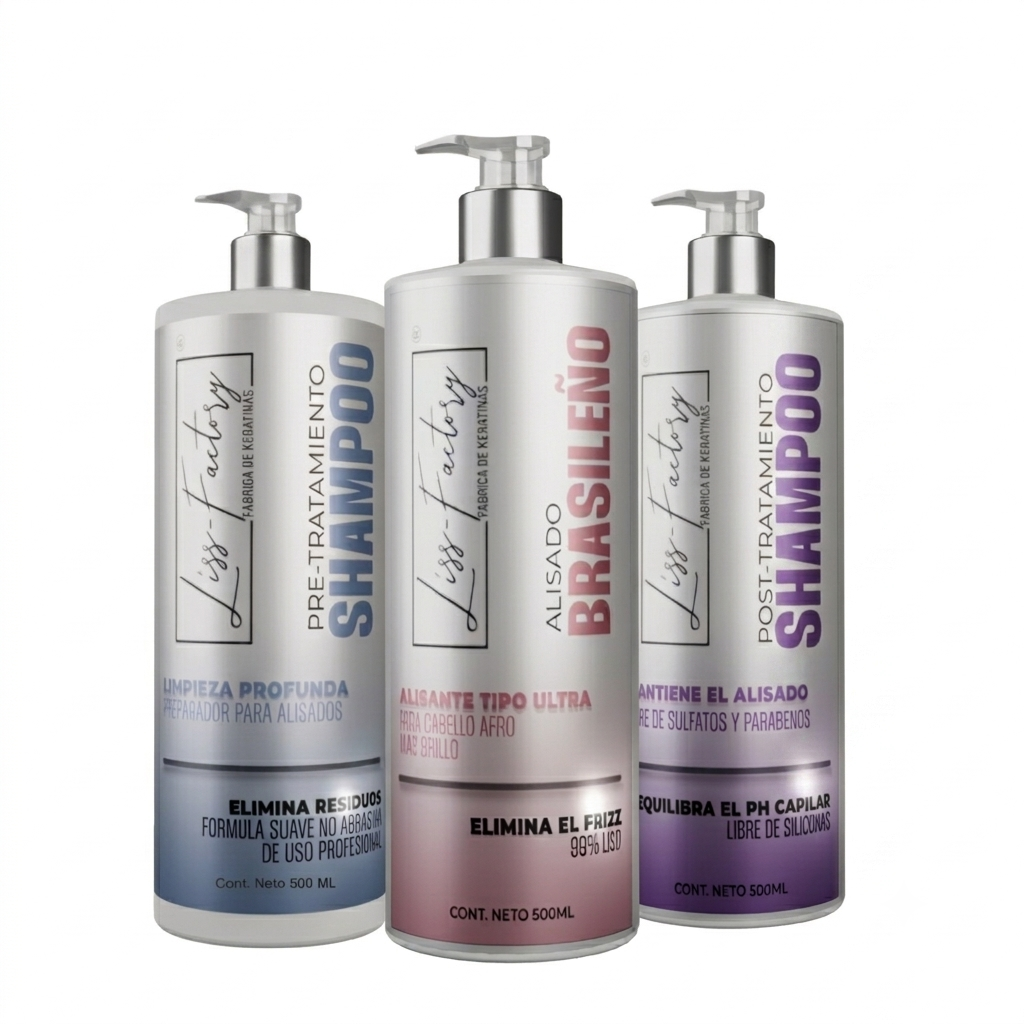 Kit Completo Alisado Brasileño Profesional Liss-Factory 500 ml | Shampoo Pre + Tratamiento + Shampoo Post