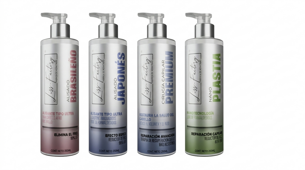 Kit Profesional 4 Fórmulas de Alisado Liss-Factory 250 ml | Japonés, Brasileño, Nanoplastia y Cirugía Capilar