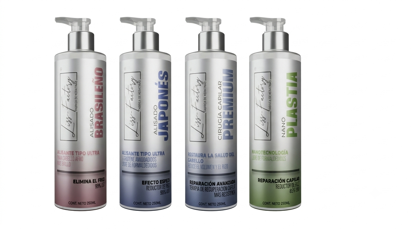 Kit Profesional 4 Fórmulas de Alisado Liss-Factory 250 ml | Japonés, Brasileño, Nanoplastia y Cirugía Capilar